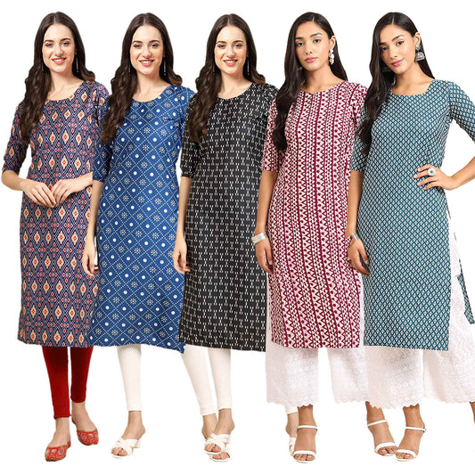 Pinkmint Women's Crepe Digital Print Straight Kurta [Pack of 5] (CCH-347-354-349-372-362)
