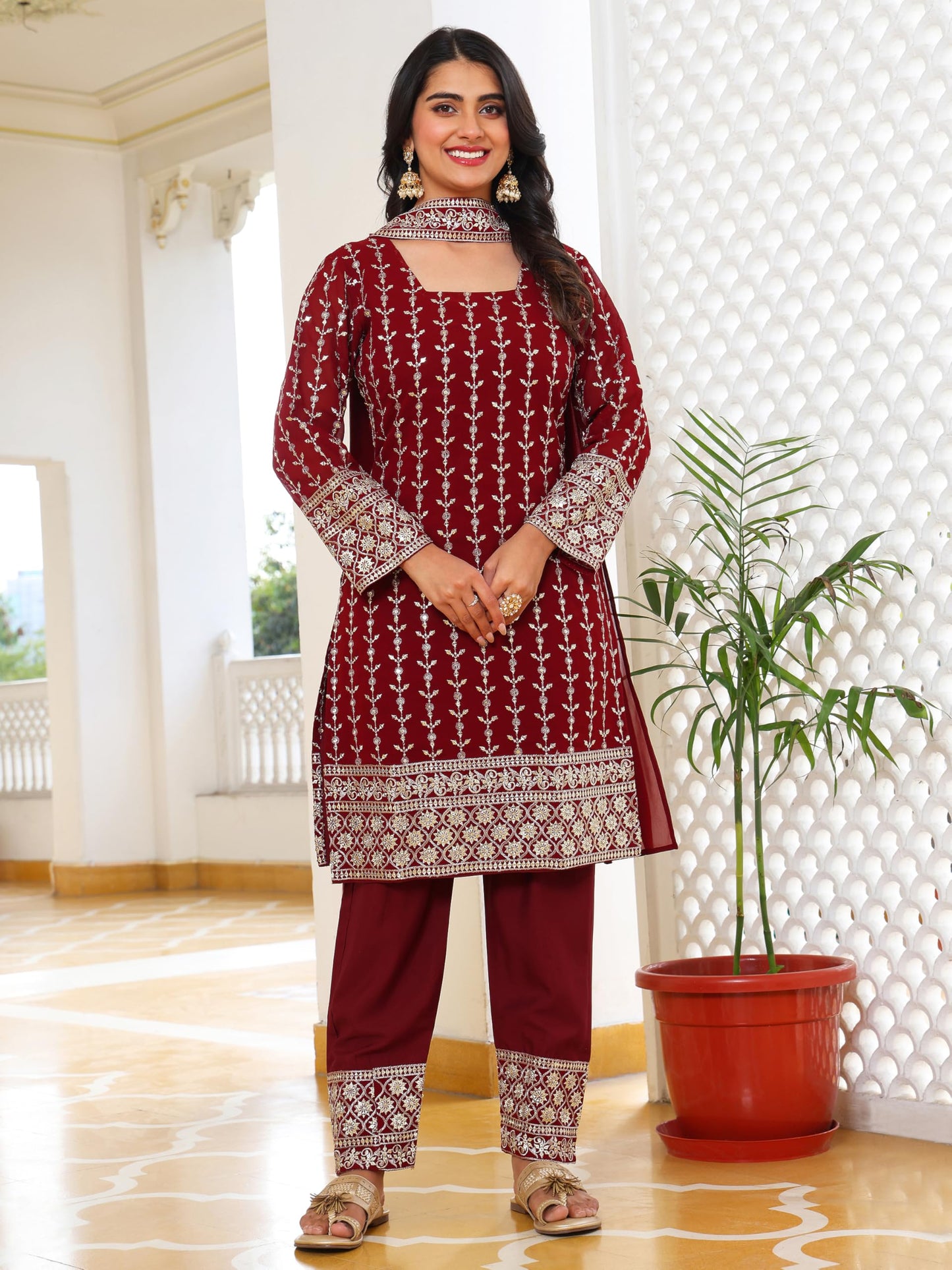 Fashion Basket Georgette Kurta Set With Duptta And Bottom For Women