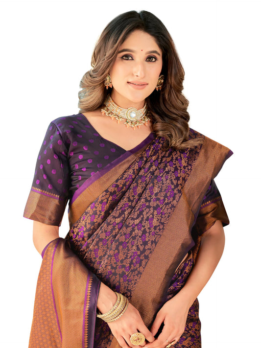 Glory Sarees WomenS Pure Kanjivaram Soft Banarasi Original Satin Silk Saree Elegantly Crafted Graceful Wedding Design With Blou
