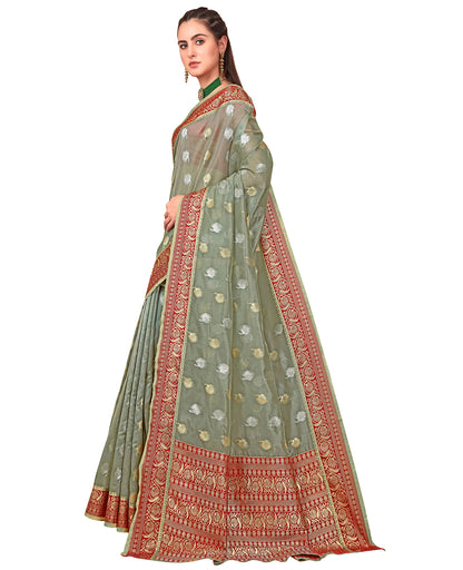 Glory Sarees WomenS Banarasi Organza Silk Saree With Blouse Piece (Amrutam101_Grey)