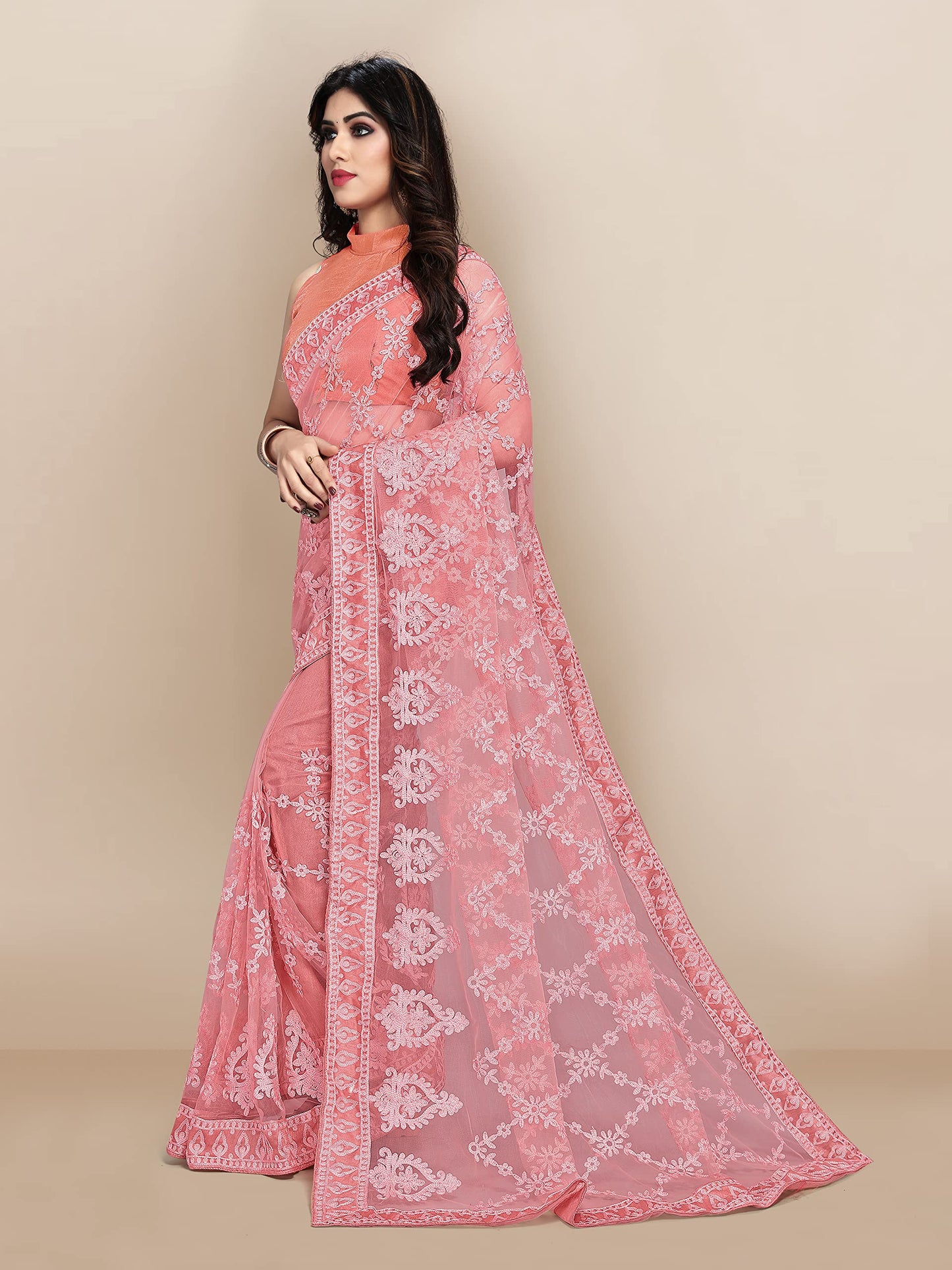 Ekasya WomenS Net Embroidered Floral Embroidered Saree And Unstitched Blouse Piece | Sari For Wedding | Festive Sarees For Wome