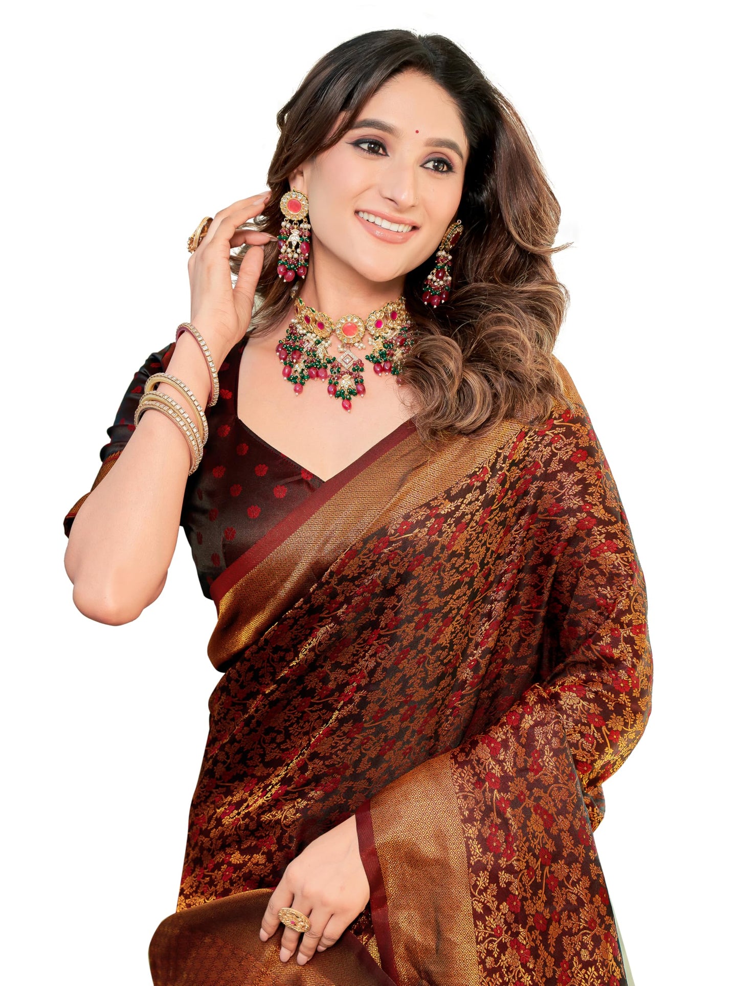 Glory Sarees WomenS Pure Kanjivaram Soft Banarasi Original Satin Silk Saree Elegantly Crafted Graceful Wedding Design With Blou