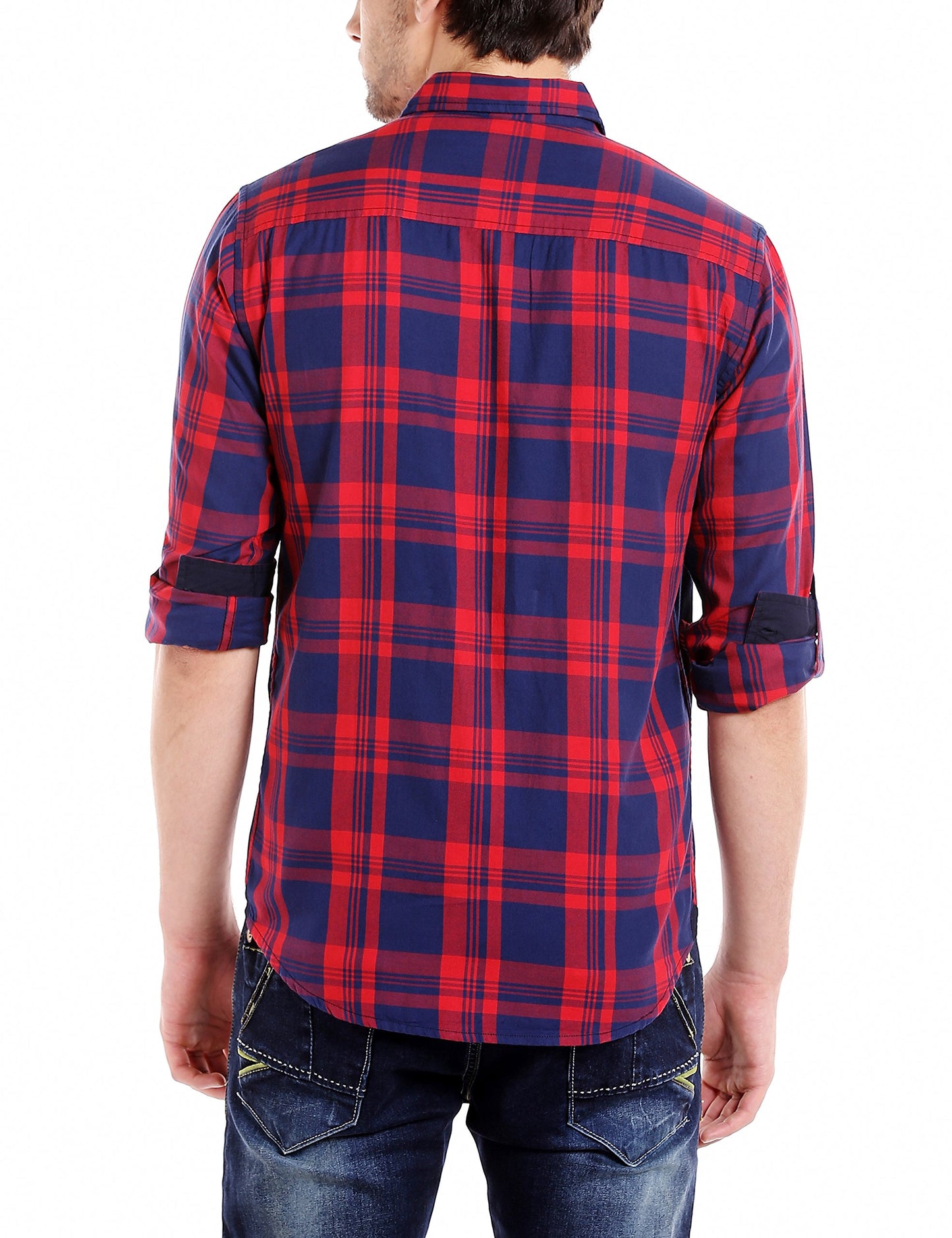 Dennis Lingo MenS Red Checkered Full Sleeves Slim Fit Cotton Casual Shirt