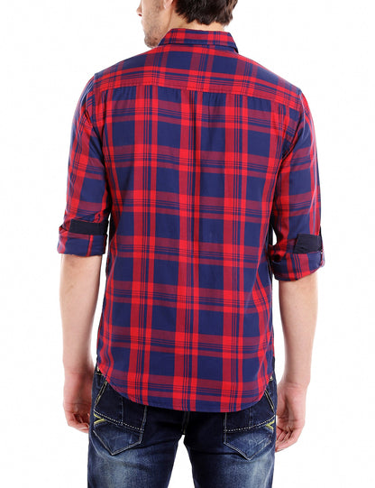 Dennis Lingo MenS Red Checkered Full Sleeves Slim Fit Cotton Casual Shirt