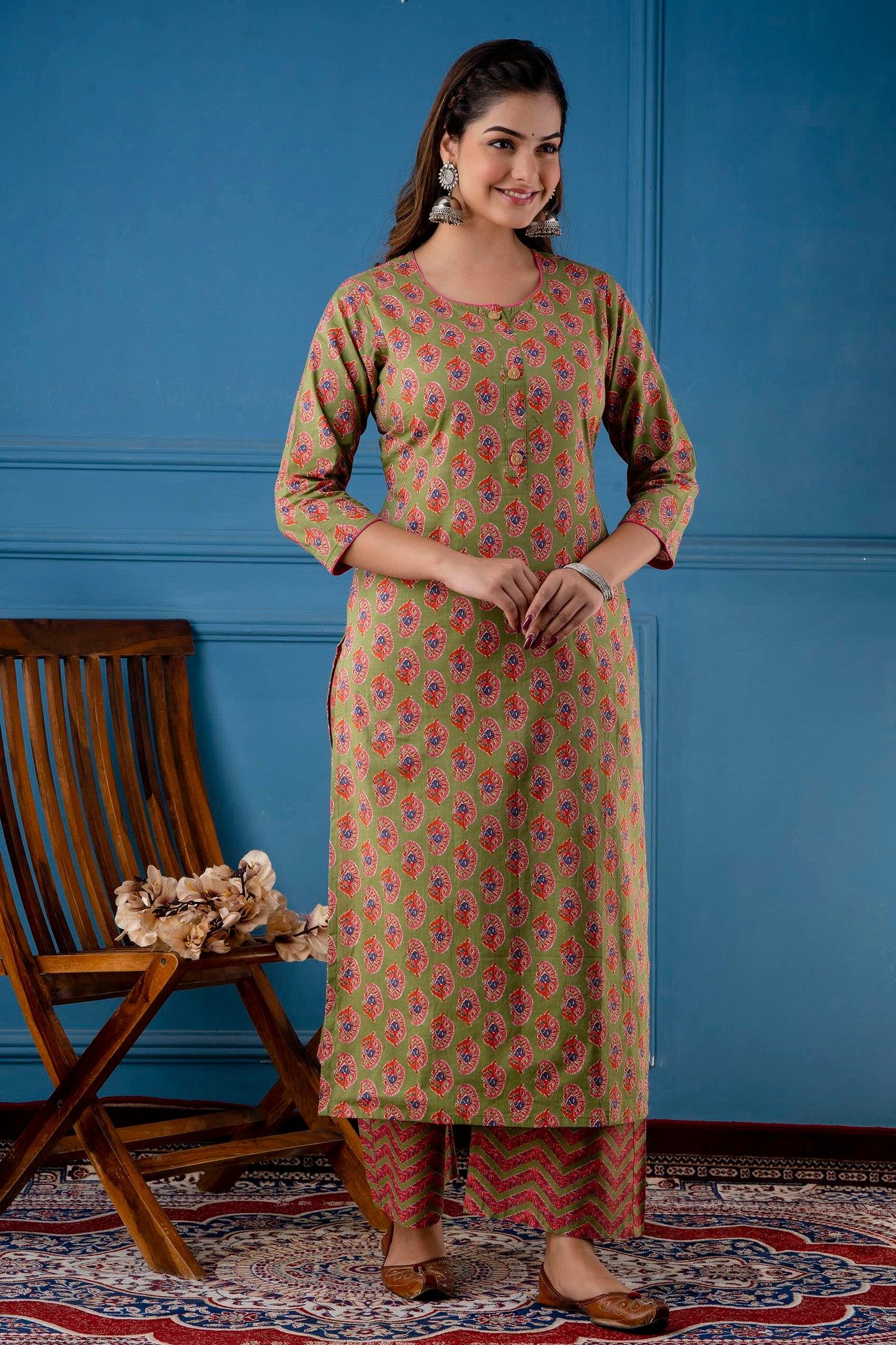 ANNI DESIGNER Women's Cotton Blend Traditional Straight Printed Kurta and Palazzo Set (Bhadra NW)