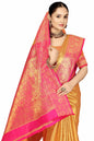 Sugathari WomenS Gold And Pink Kanjivaram Banarasi Silk Saree For Patola Festival Wedding Silk With Rich Pallu Design Sarees Fo