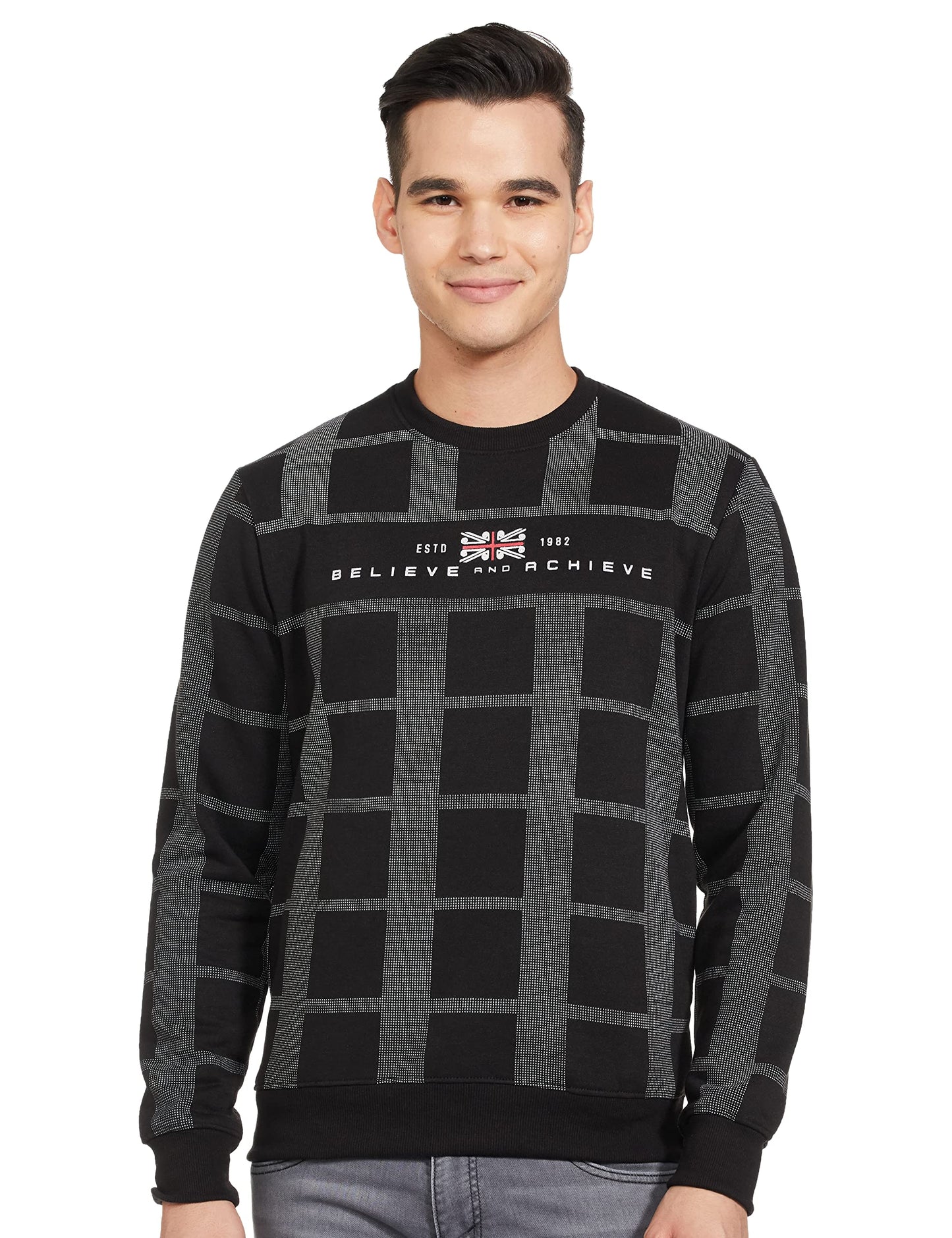 The Indian Garage Co Black Regular Fit Checkered Long Sleeve Pull On Sweatshirt