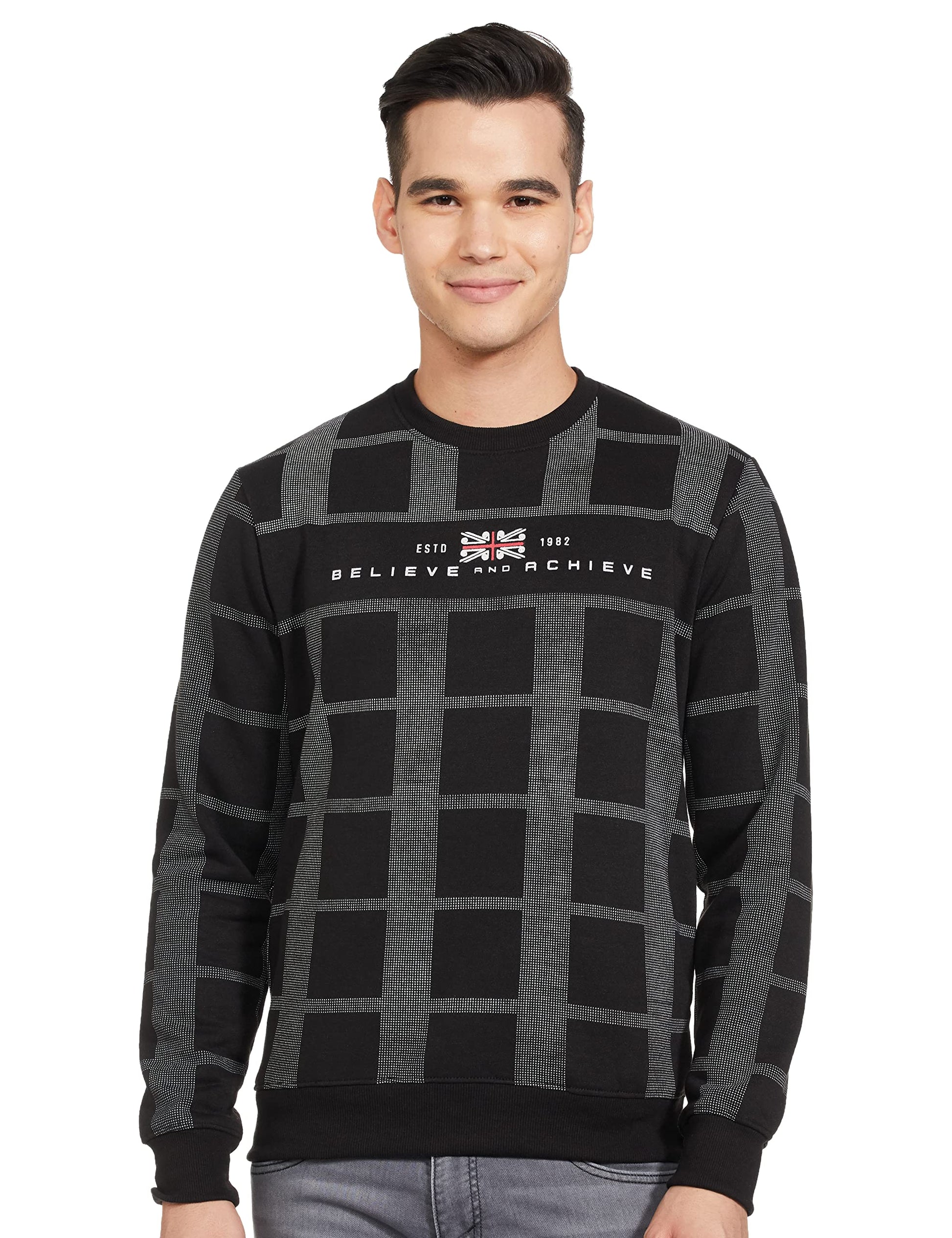 The Indian Garage Co Black Regular Fit Checkered Long Sleeve Pull On Sweatshirt