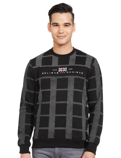 The Indian Garage Co Black Regular Fit Checkered Long Sleeve Pull On Sweatshirt