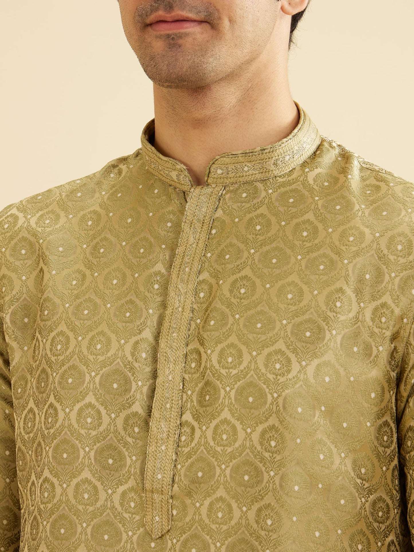 Manyavar MenS Brocade Self Design Kurta Set (Green,Xxl)