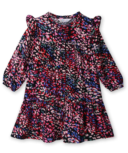 Button -through printed A-line dress BLACK
