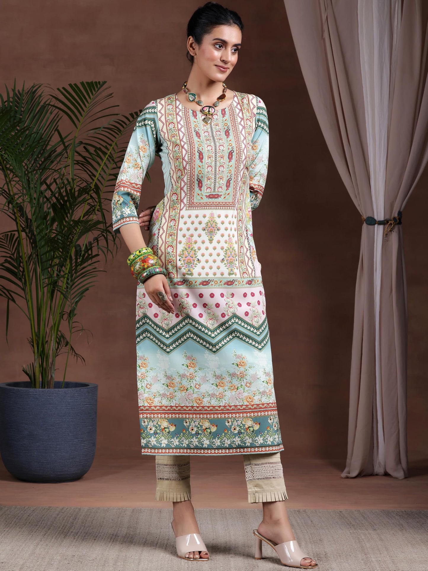 Libas WomenS Crepe Printed Straight Kurta (29264 Sea Green