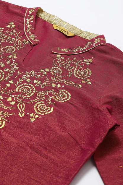 Aurelia Rayon Blend Women's Yarn-Dyed Kurta Set With Palazzos And Dupatta