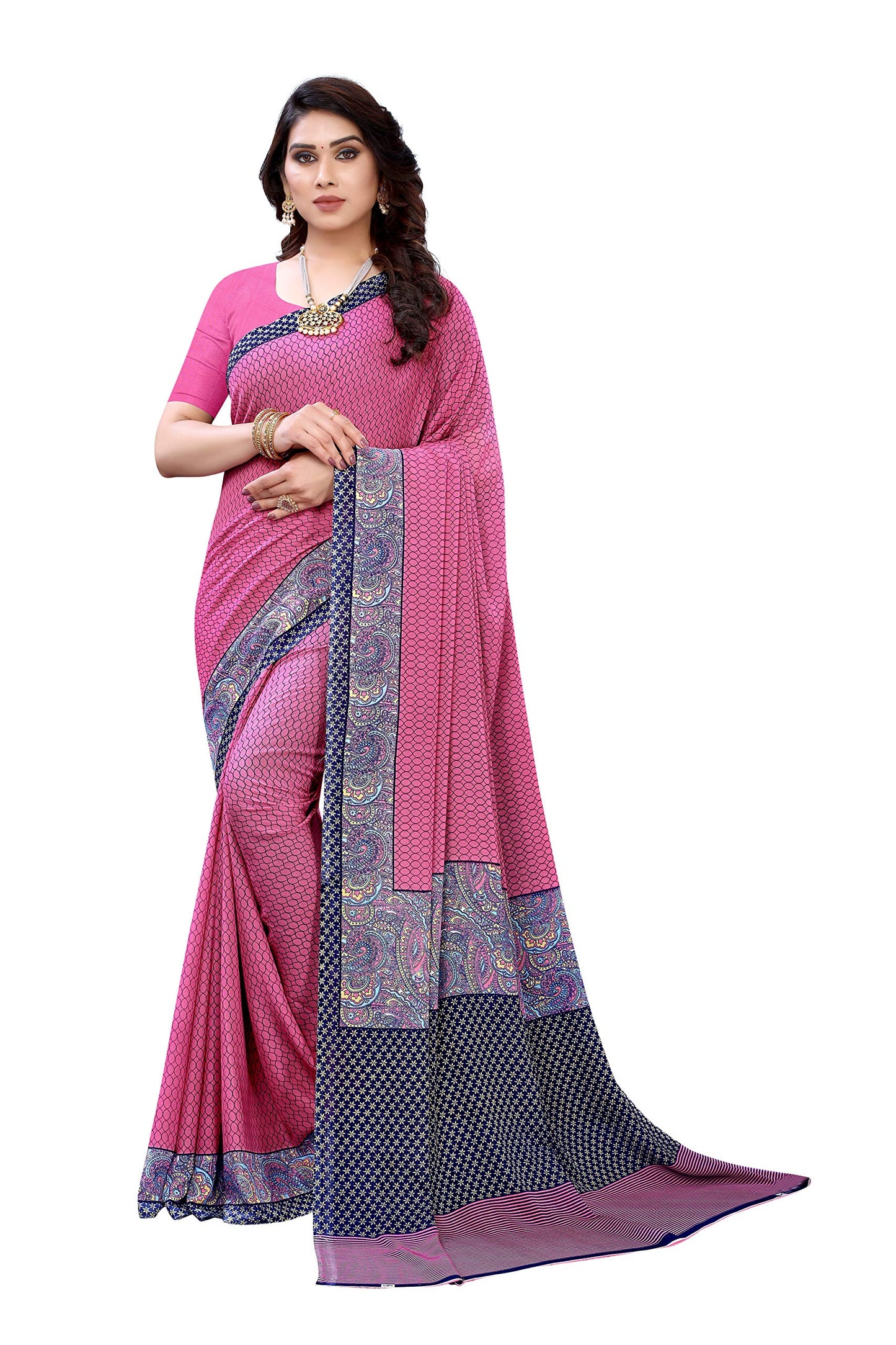 ANNI DESIGNER Womens Chiffon Printed Saree with Blouse Piece (DIPASHI PINK_Free Size)