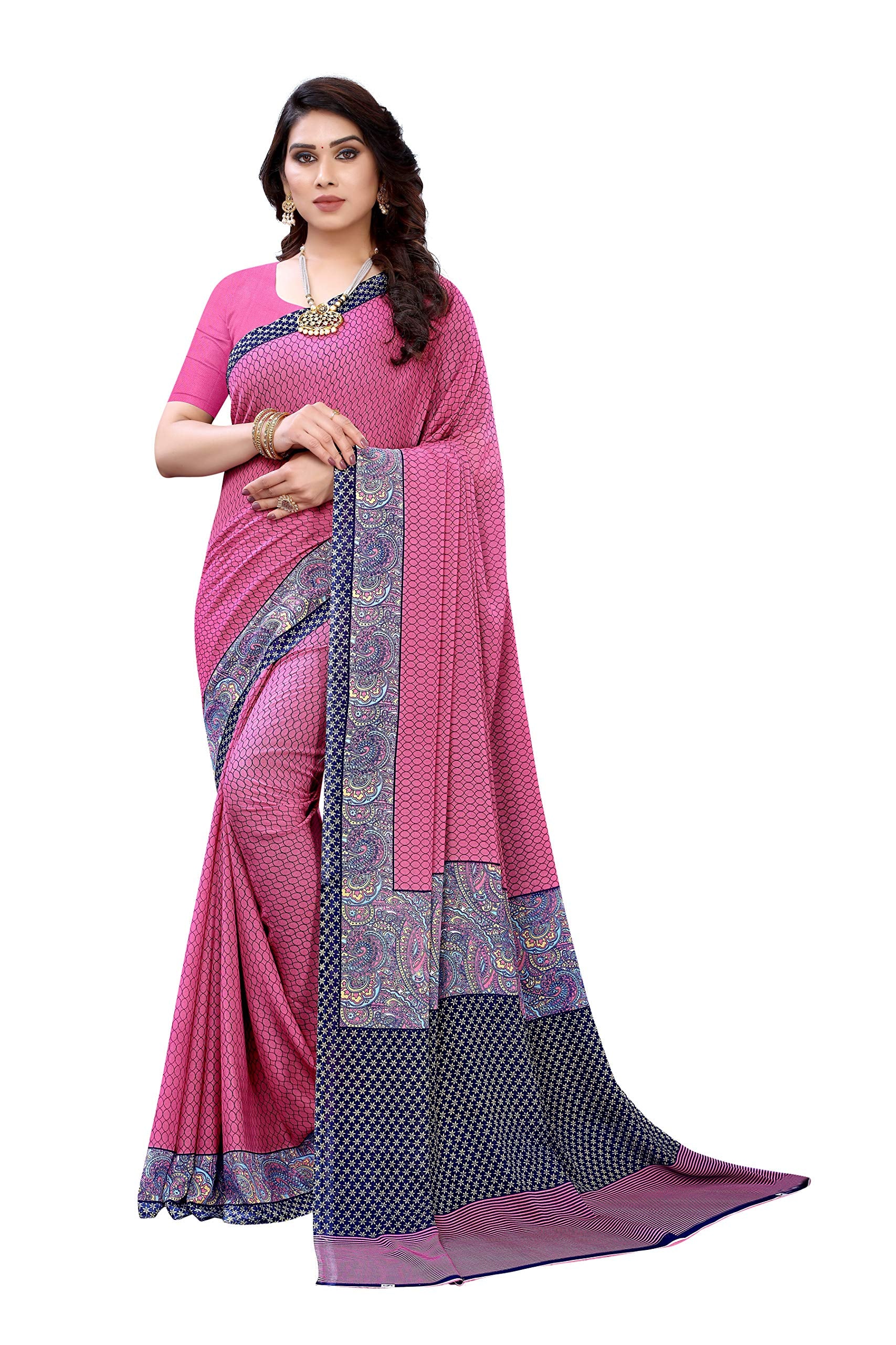 ANNI DESIGNER Womens Chiffon Printed Saree with Blouse Piece (DIPASHI PINK_Free Size)