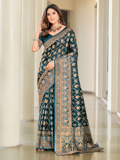 Glory Sarees WomenS Pure Kanjivaram Soft Banarasi Original Satin Silk Saree Elegantly Crafted Graceful Wedding Design With Blou