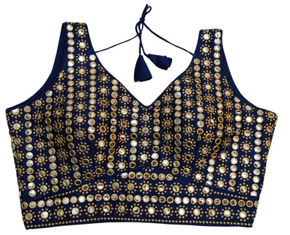 Pujia Mills Womens Readymade Blouse Sleeveless Blouse Embroidery jari Work Mirror Blouse Handwork Readymade Saree Blouse for Wo