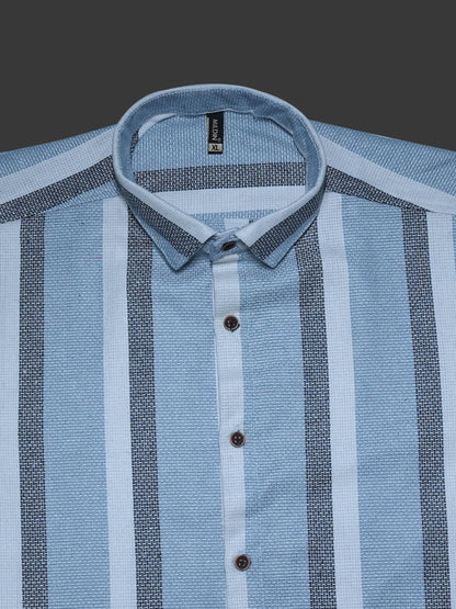 Mildin MenS Cotton Blend Striped Printed Shirt With Spread Collared Neck Half Sleeve Button Closure Regular Fit Straight Standa