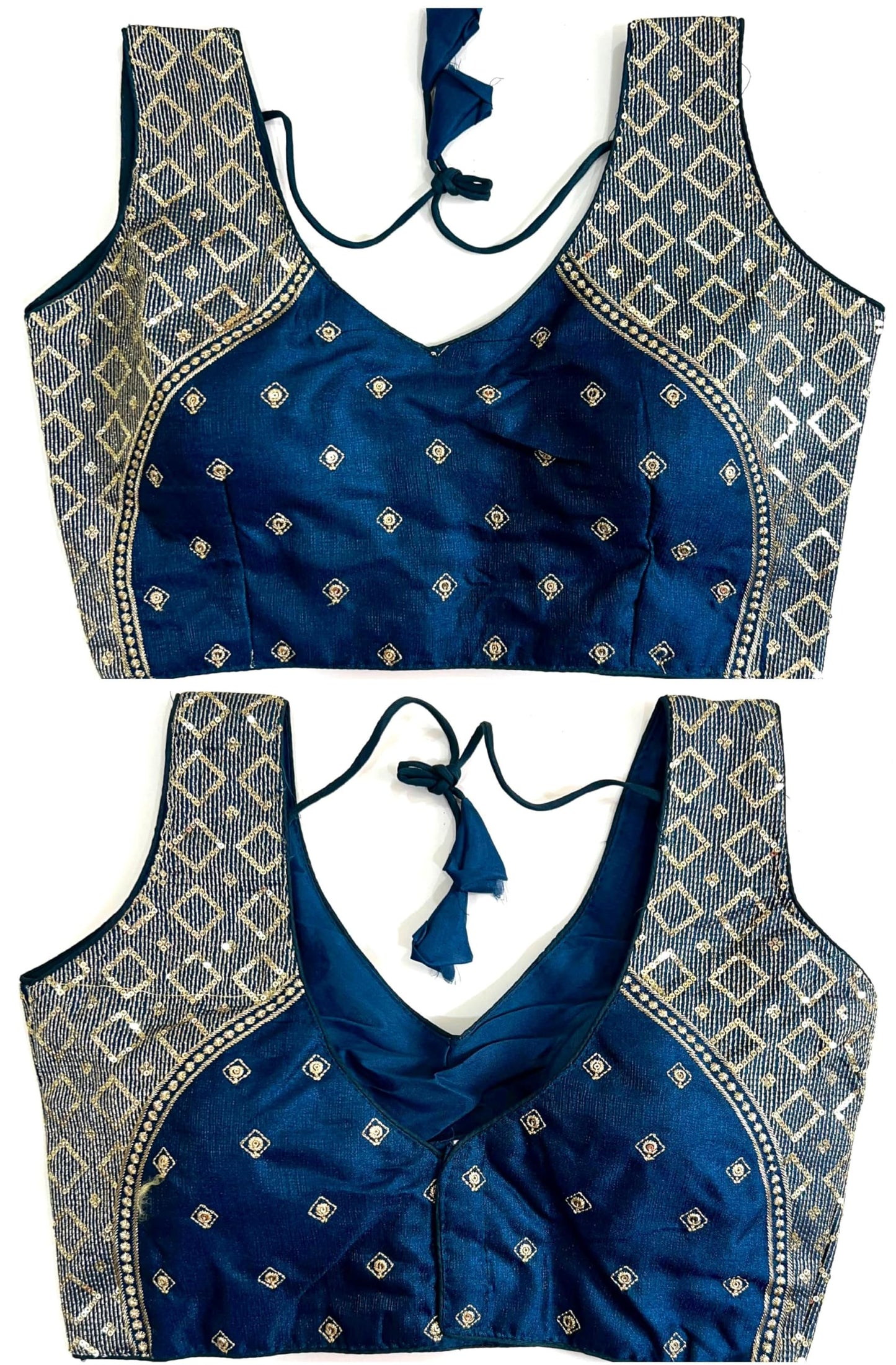 Pujia Mills Womens Sequin Embroidered V Neck Sleeveless Readymade Saree Blouse Indian Ethnic Designer Stitched Womens Readymad