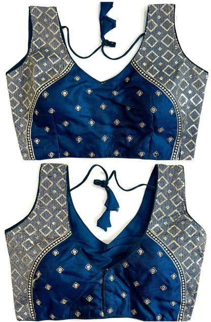 Pujia Mills Womens Sequin Embroidered V Neck Sleeveless Readymade Saree Blouse Indian Ethnic Designer Stitched Womens Readymad