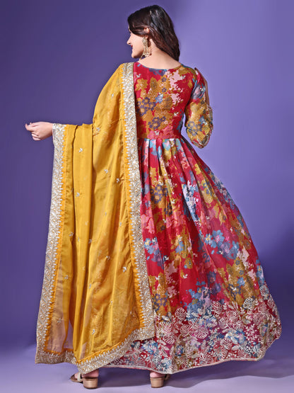 Fashion Basket Russian Silk Printed Dress For Women Pink