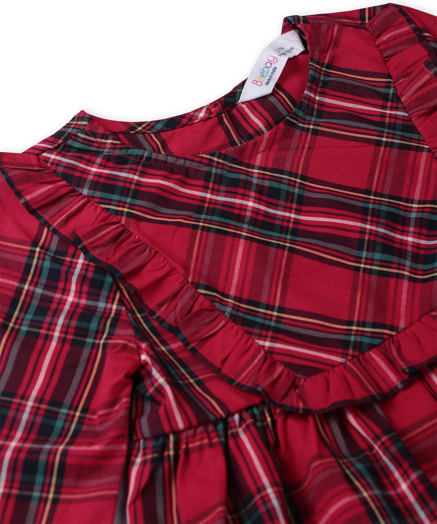 Beebay Kids Girls Tartan Checks Yoke Dress RED