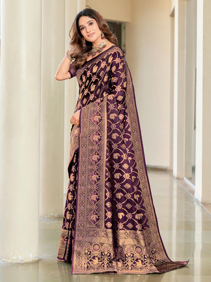 Glory Sarees WomenS Pure Kanjivaram Soft Banarasi Original Satin Silk Saree Elegantly Crafted Graceful Wedding Design With Blou