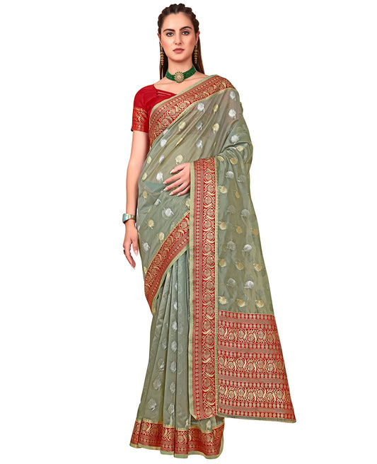 Glory Sarees WomenS Banarasi Organza Silk Saree With Blouse Piece (Amrutam101_Grey)