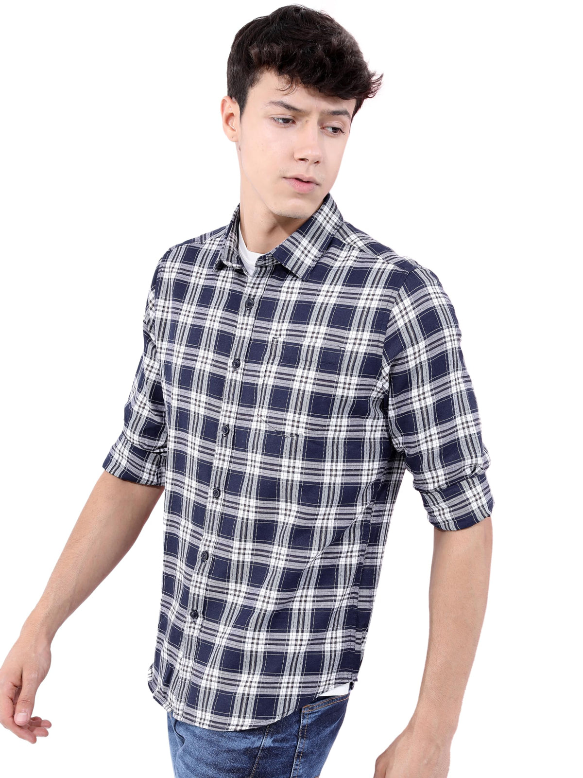 Ketch MenS Letter Print Straight Fit Loose Shirt (Khsh000755_Navy/White Xl), Blue,White