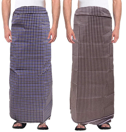 Weavers Villa MenS 100% Cotton Multicolored Unstiched Lungi (2 Mtrs) - Pack Of 2