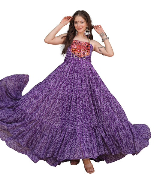 Fashion Basket WomenS Embroidered Georgette Anarkali Kurta Set Purple