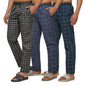 XYXX Mens Super Combed Cotton Checkered Checkmate Pyjamas [Pack of 3] Elasticated Waist, Drawstring | Loungewear for Men in Blu