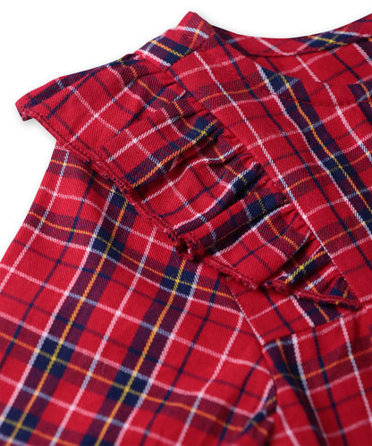 Beebay Kids Girls Shoulder Frill Check Dress RED