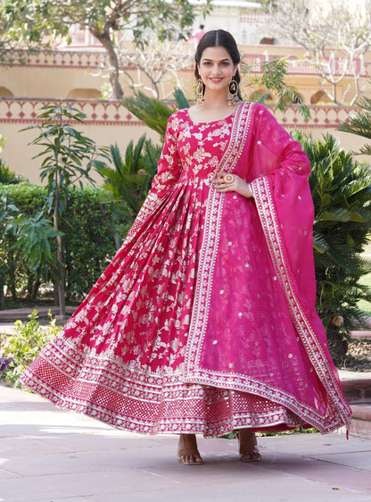 Fashion Basket Women's Georgette Silk Anarkali Kurta Set with Duptta for Women