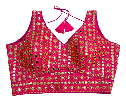 Pujia Mills Womens Readymade Blouse Sleeveless Blouse Embroidery jari Work Mirror Blouse Handwork Readymade Saree Blouse for Wo