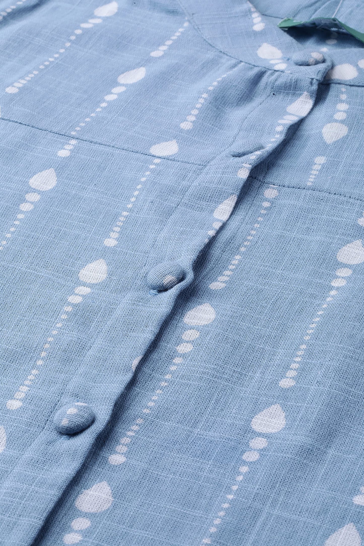 See Designs Women Blue & White Khari Print Straight Kurta