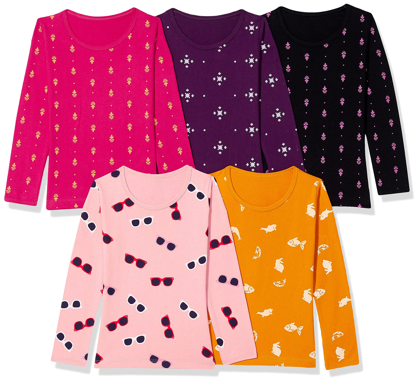 T2F Girls Cotton Printed Regular Fit Full Sleeve T-Shirt(Pack of 5)