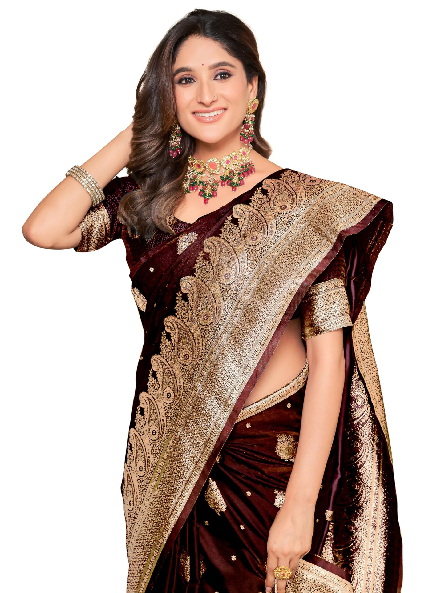 Glory Sarees Womens Pure Kanjivaram Soft Banarasi Original Satin Silk Saree Elegantly Crafted Graceful Wedding Design With Blous