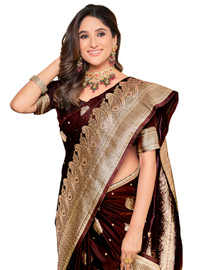 Glory Sarees Womens Pure Kanjivaram Soft Banarasi Original Satin Silk Saree Elegantly Crafted Graceful Wedding Design With Blous