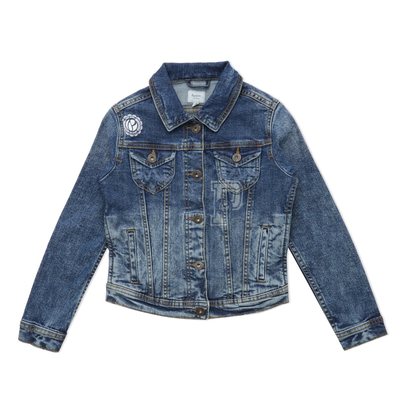 Pepe Jeans Girls New Berry Varsity Inspired Denim Jacket, Med Used,14