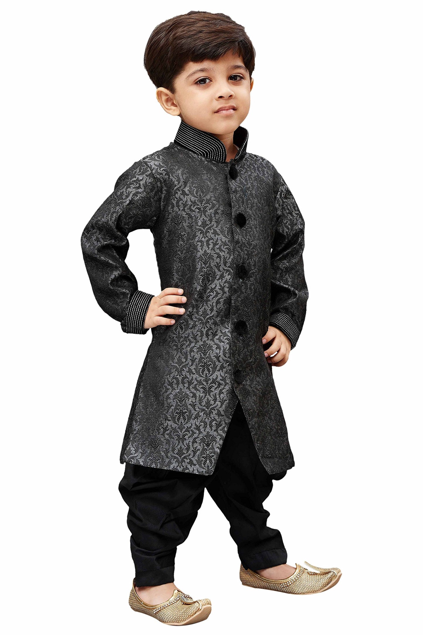 Jbn Creation Boys Silk Blend Grey Sherwani And Patiala Dhoti Set - Elegance Redefined For Kids | Indo Style Sherwani With Cowl S