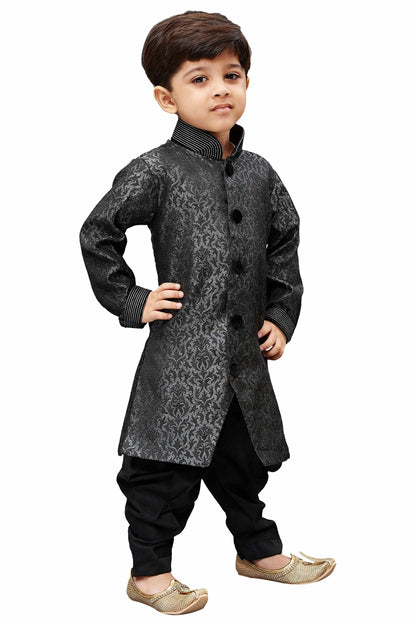 Jbn Creation Boys Silk Blend Grey Sherwani And Patiala Dhoti Set - Elegance Redefined For Kids | Indo Style Sherwani With Cowl S