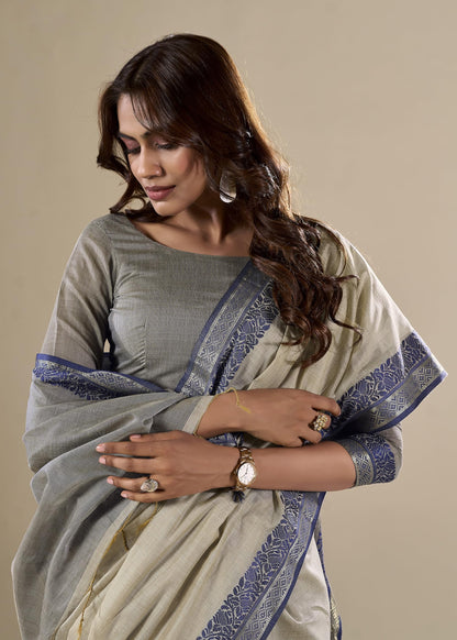 Pujia Mills WomenS Handloom Cotton Saree With Contrast Weaving Border Indian Ethnic Wear Saree Office Wear Cotton Saree With Un