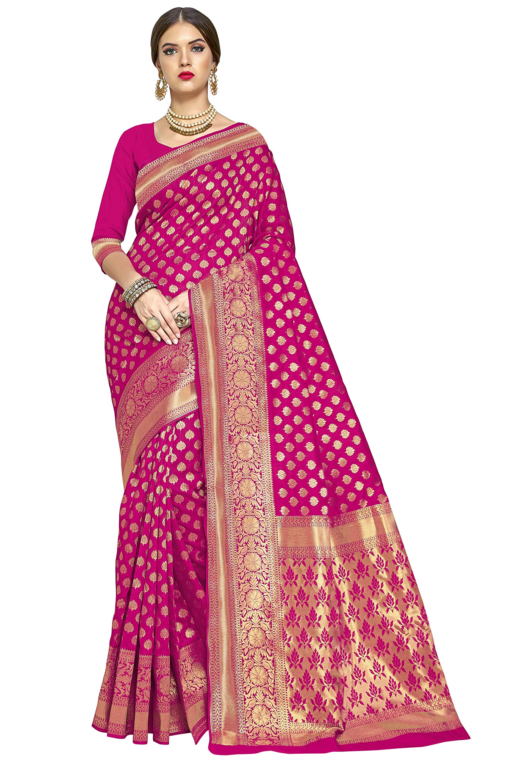 Glory Sarees Womens Jacquard Art Silk Kanchipuram Saree (kara115pink_Pink)