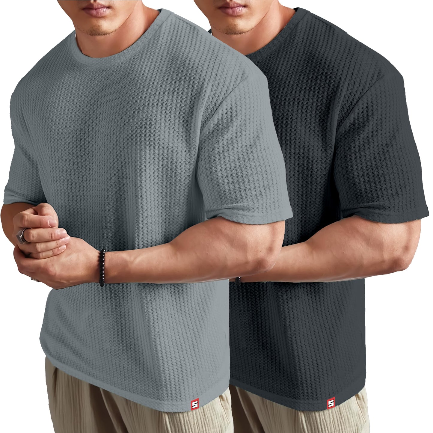 SHODOX Mens Solid Dotted Unique Design Oversized Tshirt for Men - Round Neck Loose Fit Drop Shoulder Mens T-Shirt (Pack of 2)