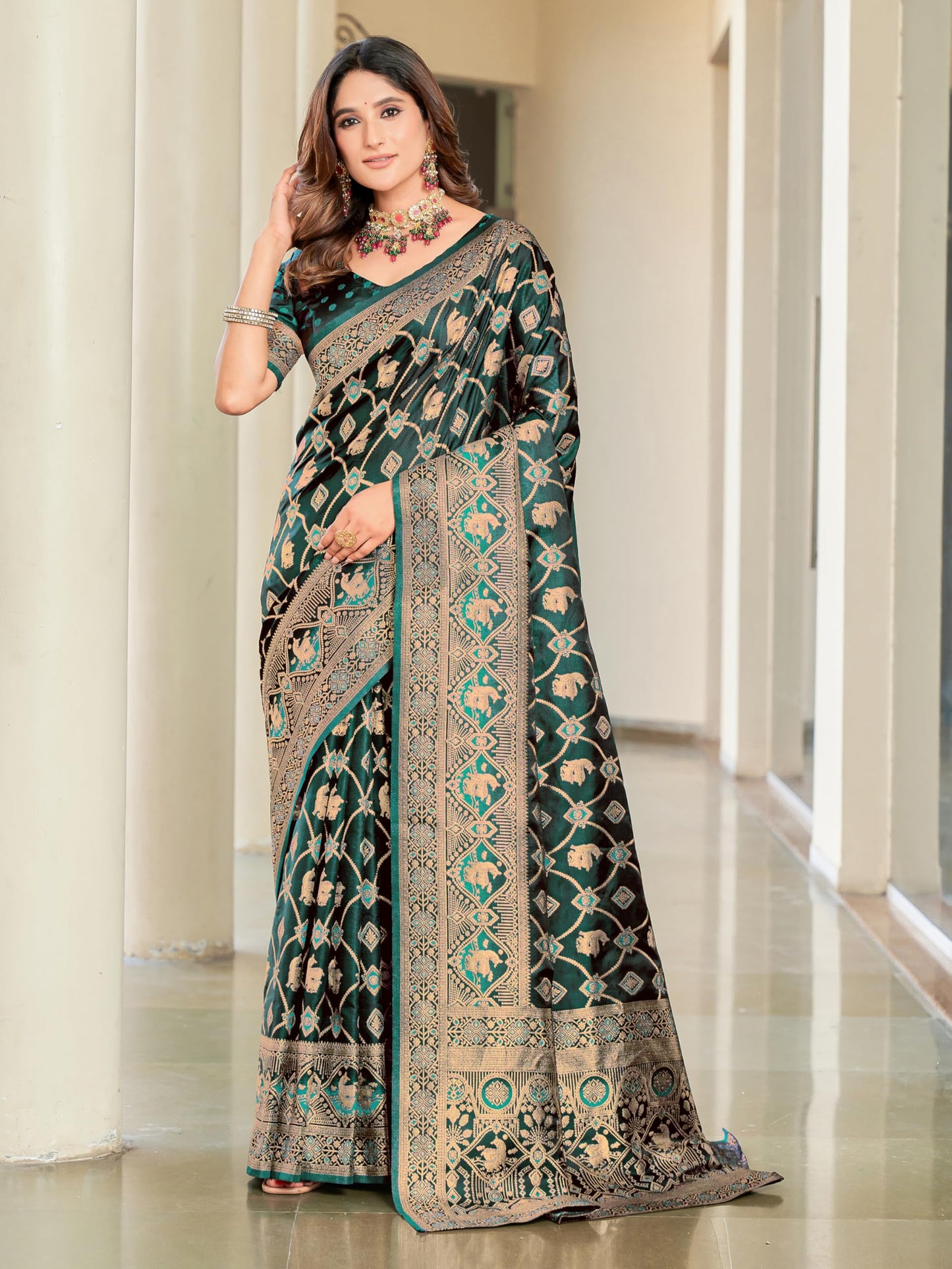 Glory Sarees WomenS Pure Kanjivaram Soft Banarasi Original Satin Silk Saree Elegantly Crafted Graceful Wedding Design With Blou