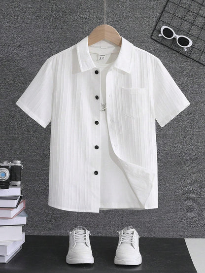 TAGAS Polyester Boys Striped Regular Fit Shirt White