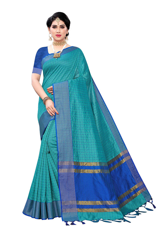 Gosriki WomenS Rama Cotton Silk Printed Saree With Blouse Piece (Manipuri Rama_Free Size)