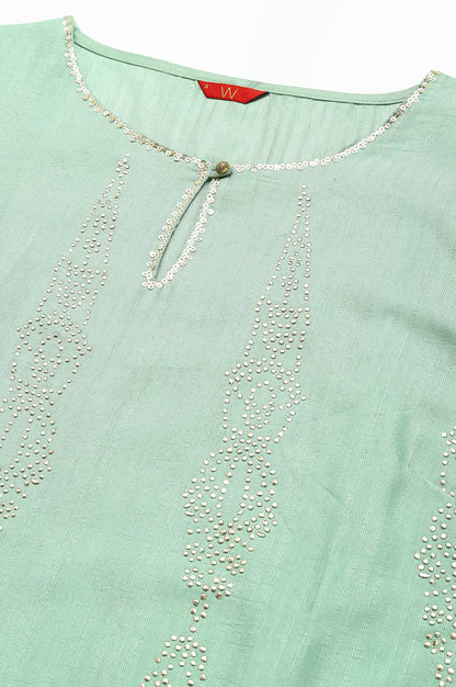 W for Woman Pistachio Green Mukaish Printed Kurta