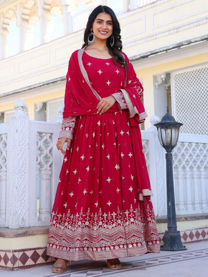 Fashion Basket Georegtte Embroidered Anarkali Long Dress For Women